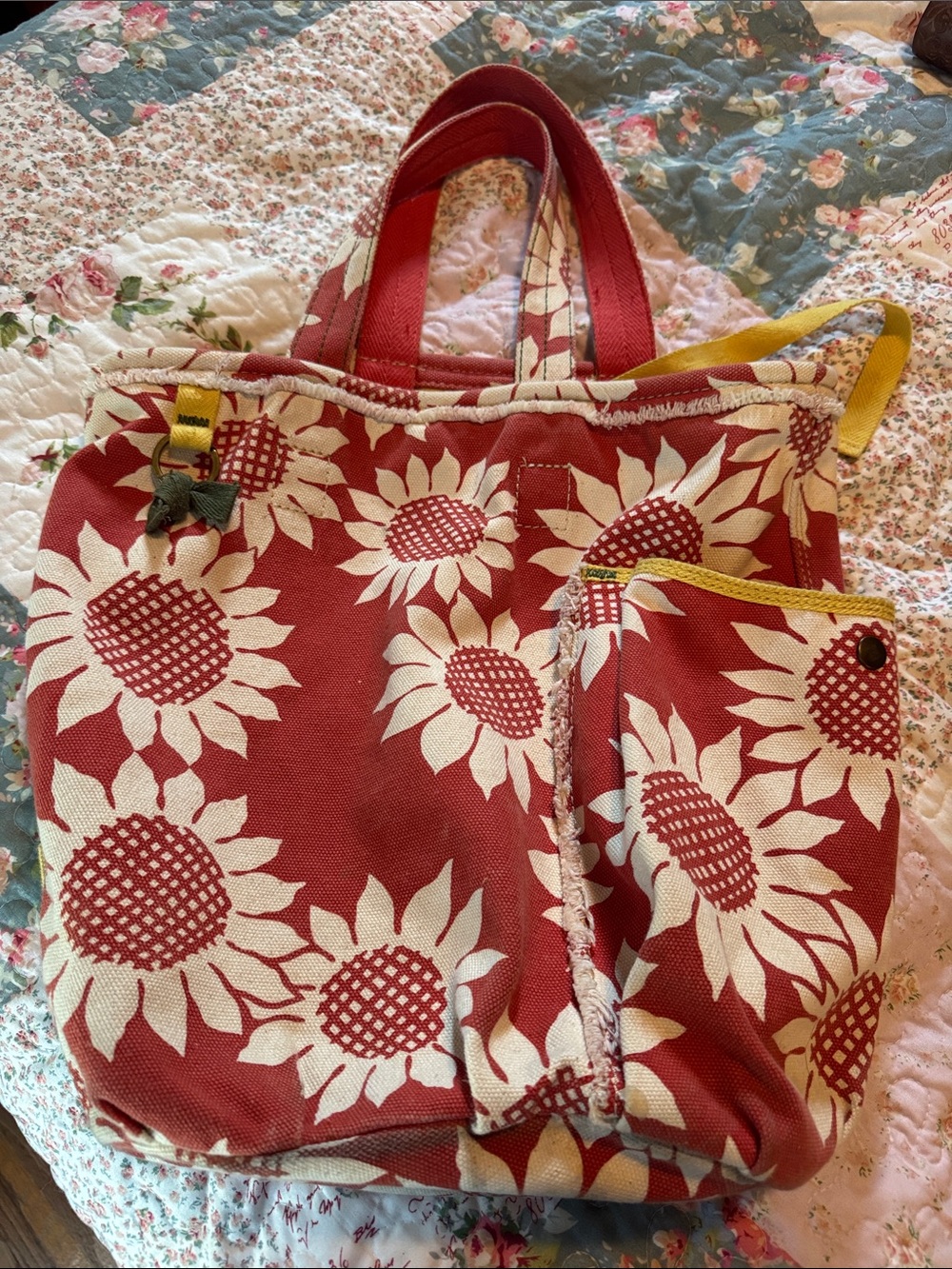 Women’s Red Sunflower Canvas Tote Bag with Matching Pouch